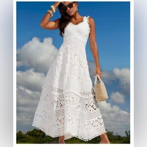 BOSTON PROPER Lace Pom Pom White Dress